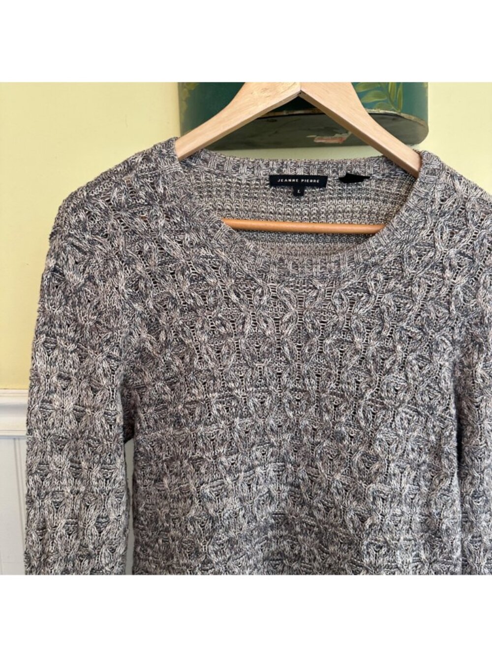 Jeanne Pierre Womens Gray Cable Knit Sweater Large 100% Cotton Vintage - Picture 6 of 6